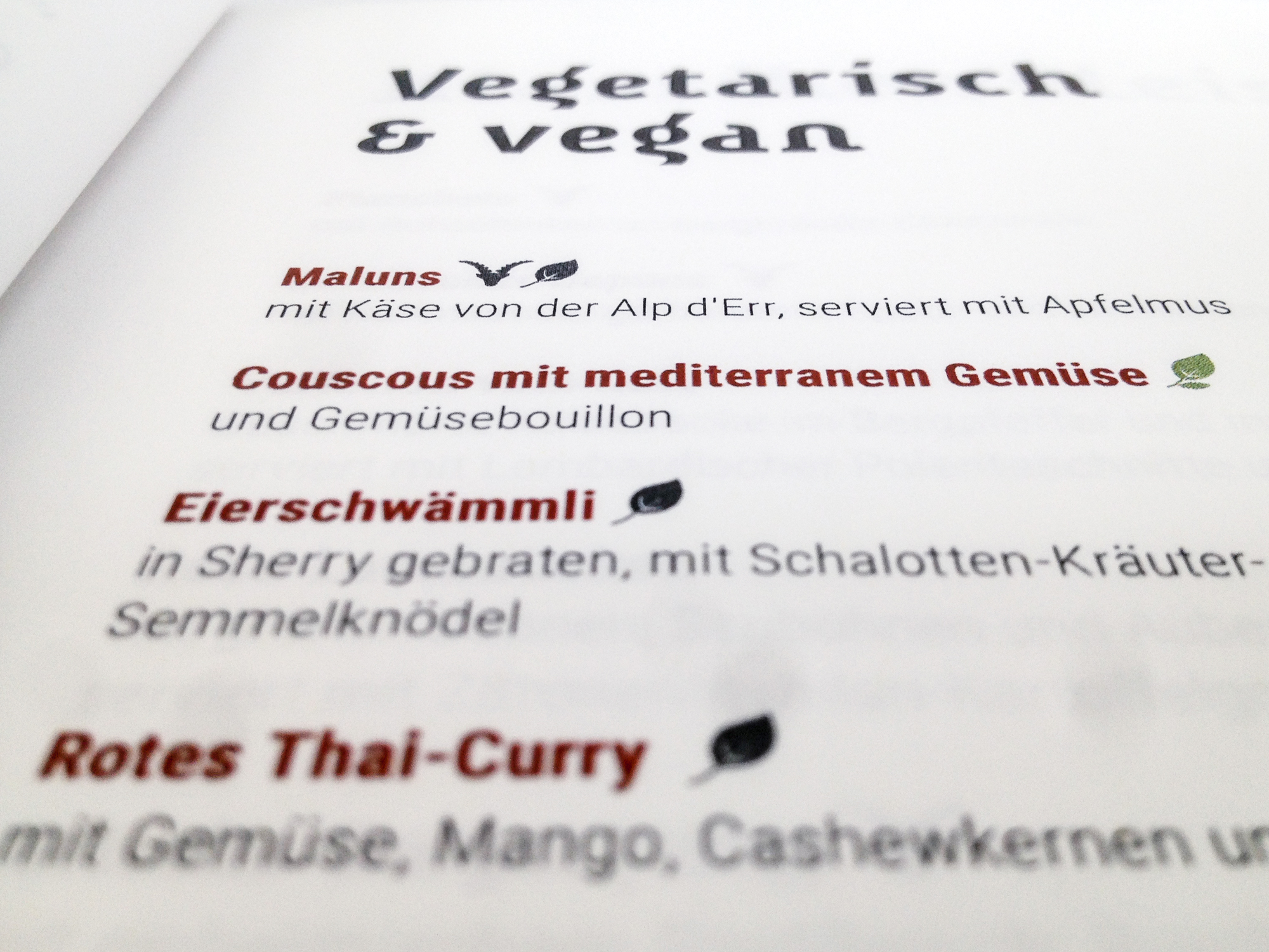 Vegan Vegetarische Men�s, Schweizerhof Lenzerheide